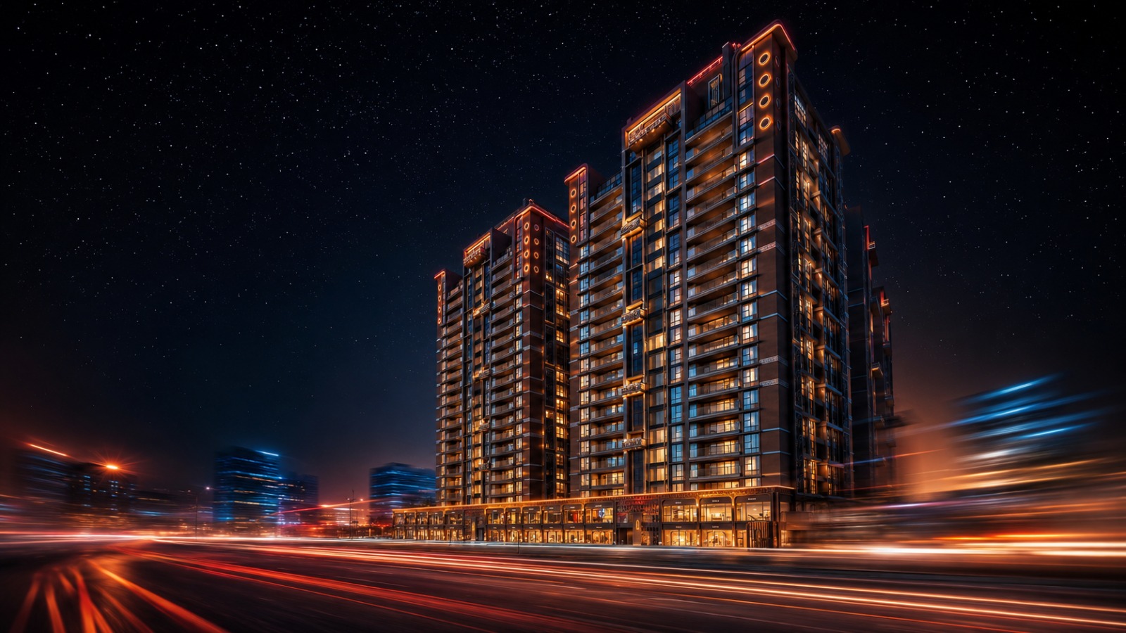The Universe by Venus tower architecture at night